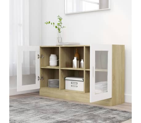 vidaXL Vitrininė spintelė, balta/ąžuolo, 120x30,5x70cm, mediena