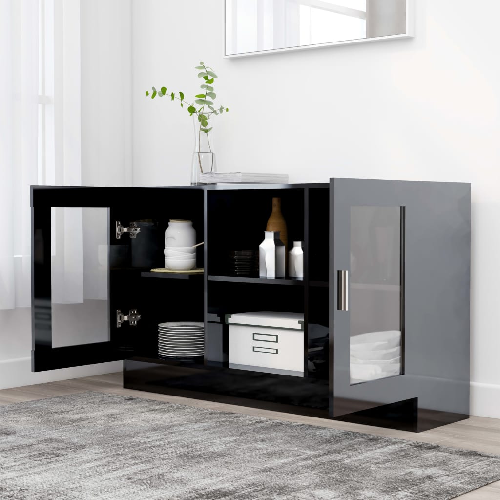 vidaXL Vitrine Cabinet High Gloss Black 120x30.5x70 cm Engineered Wood