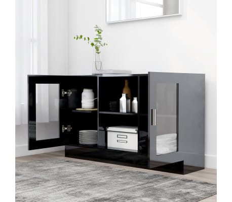 vidaXL Vitrine Cabinet High Gloss Black 120x30.5x70 cm Engineered Wood