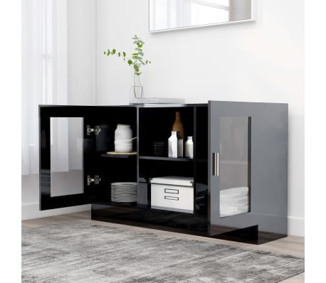 vidaXL Vitrine Cabinet High Gloss Black 47.2"x12"x27.6" Engineered Wood