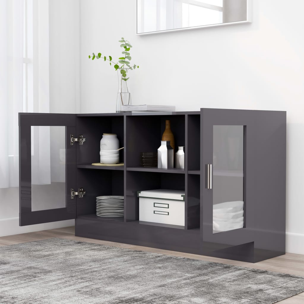 

vidaXL Vitrinekast 120x30,5x70 cm spaanplaat hoogglans grijs