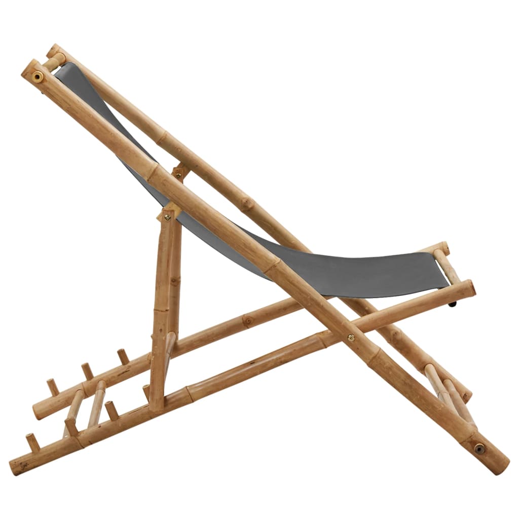 vidaXL Deck Chair Bamboo and Canvas Dark Gray