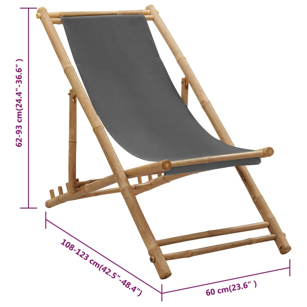 Patio Deck Chair Sling Chair for Balcony Deck Porch Bamboo and Canvas vidaXL - Picture 16 of 45