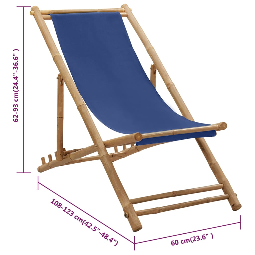Patio Deck Chair Sling Chair for Balcony Deck Porch Bamboo and Canvas vidaXL - Picture 8 of 45
