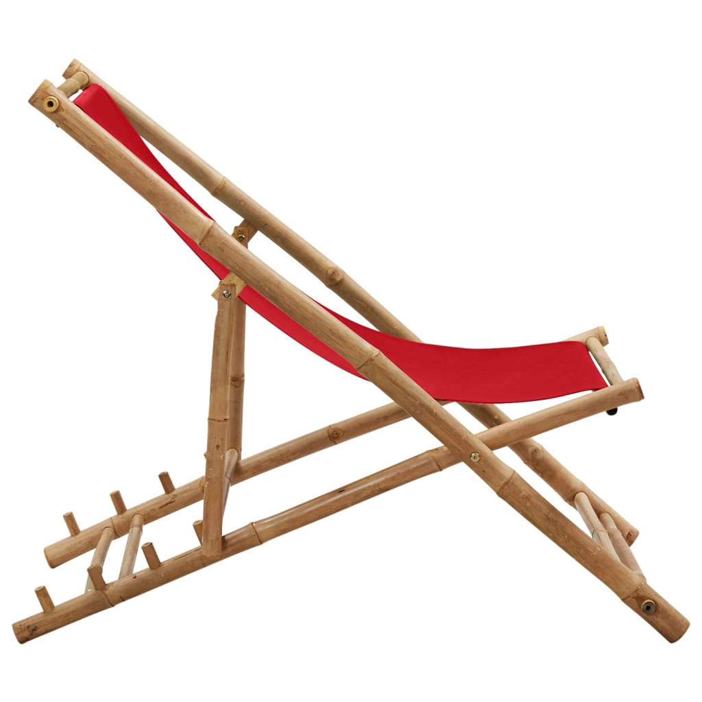 Chaise De Terrasse Bambou Et Toile Rouge VidaXL 14 width=274
