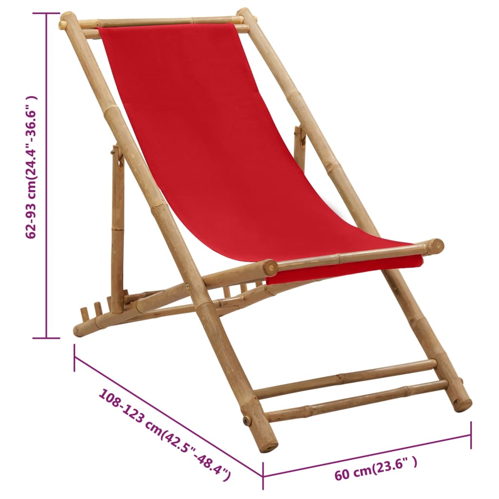 Patio Deck Chair Sling Chair for Balcony Deck Porch Bamboo and Canvas vidaXL - Picture 32 of 45