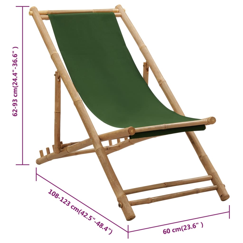 Patio Deck Chair Sling Chair for Balcony Deck Porch Bamboo and Canvas vidaXL - Picture 24 of 45