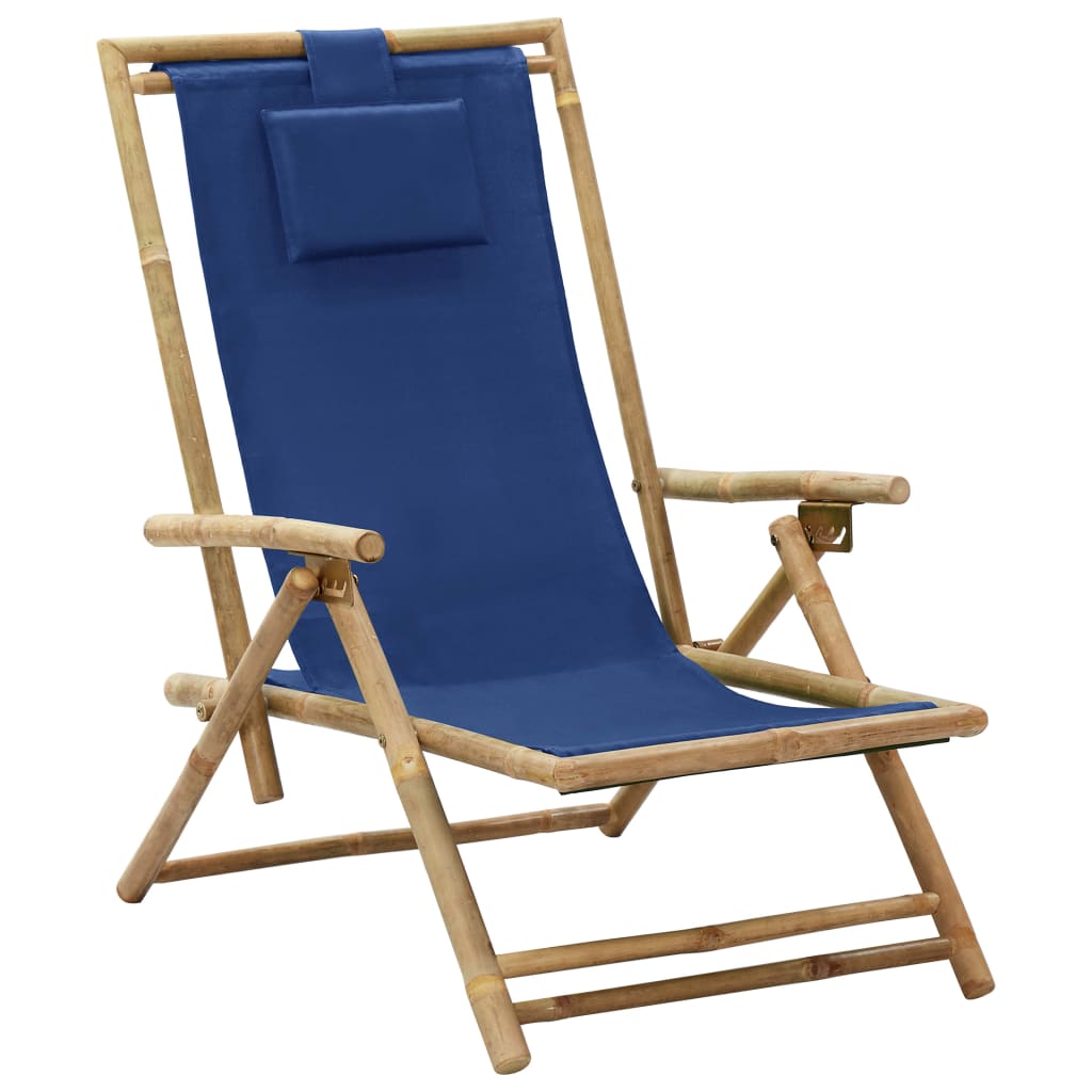 Photos - Garden Furniture VidaXL Reclining Relaxing Chair Navy Blue Bamboo and Fabric 