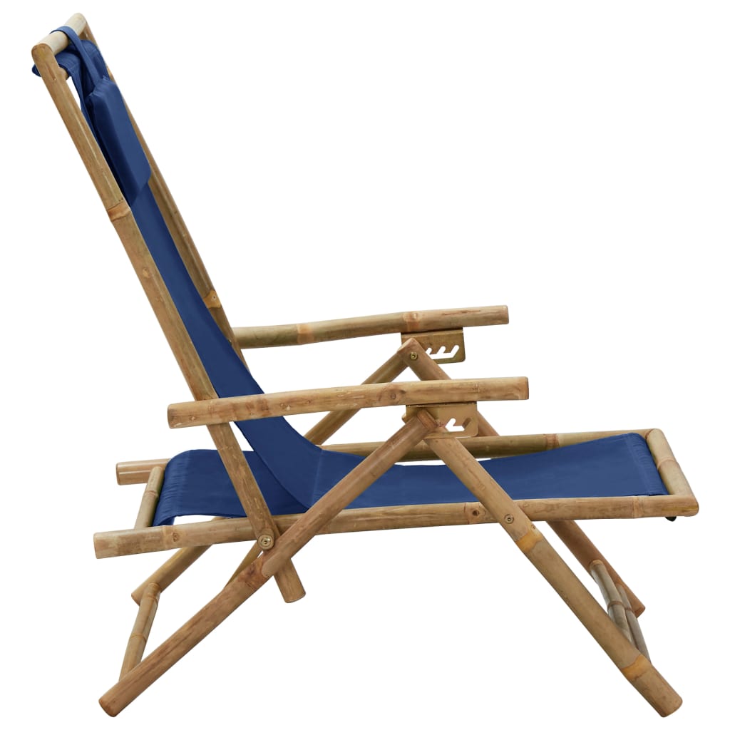 Chaise De Relaxation Inclinable Bleu Marine Bambou Et Tissu VidaXL 14 width=274
