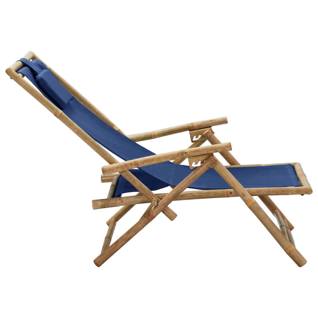 Chaise De Relaxation Inclinable Bleu Marine Bambou Et Tissu VidaXL 15 width=274