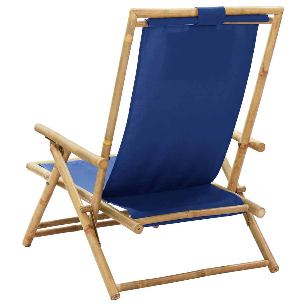 Chaise De Relaxation Inclinable Bleu Marine Bambou Et Tissu VidaXL 16 width=274