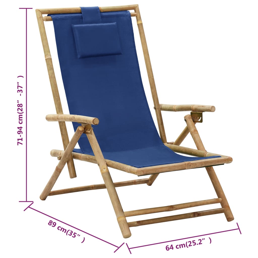 Chaise De Relaxation Inclinable Bleu Marine Bambou Et Tissu VidaXL 19 width=274