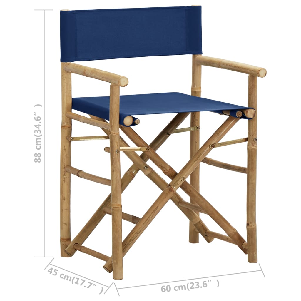 Skladacie režisérske stoličky 2 ks modré bambus a látka