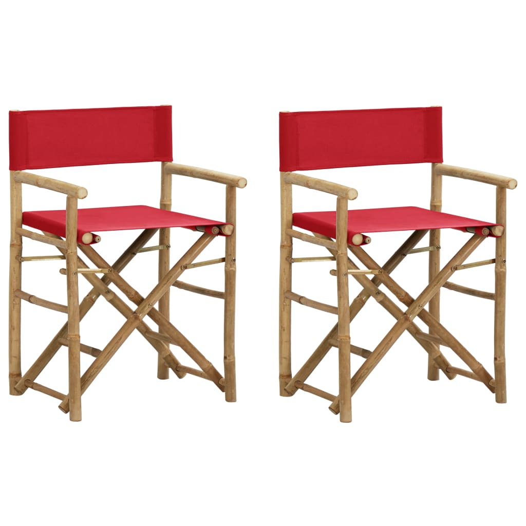 Folding Director’s Chairs 2 Piece Red Bamboo and Fabric