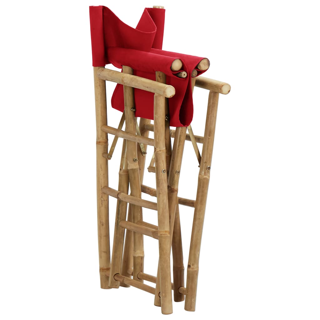  Skladacie režisérske stoličky 2 ks červené bambus a látka
