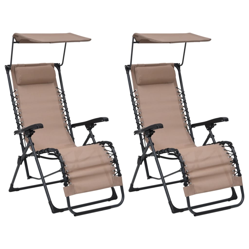  Skladacie terasové stoličky 2 ks textilénové sivohnedé