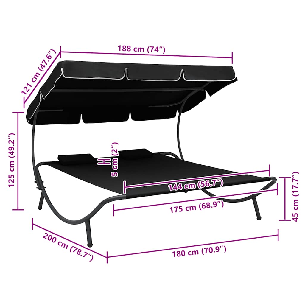 Outdoor Double Chaise Lounge Patio Lounge Bed with Canopy and Pillows vidaXL - Picture 10 of 56