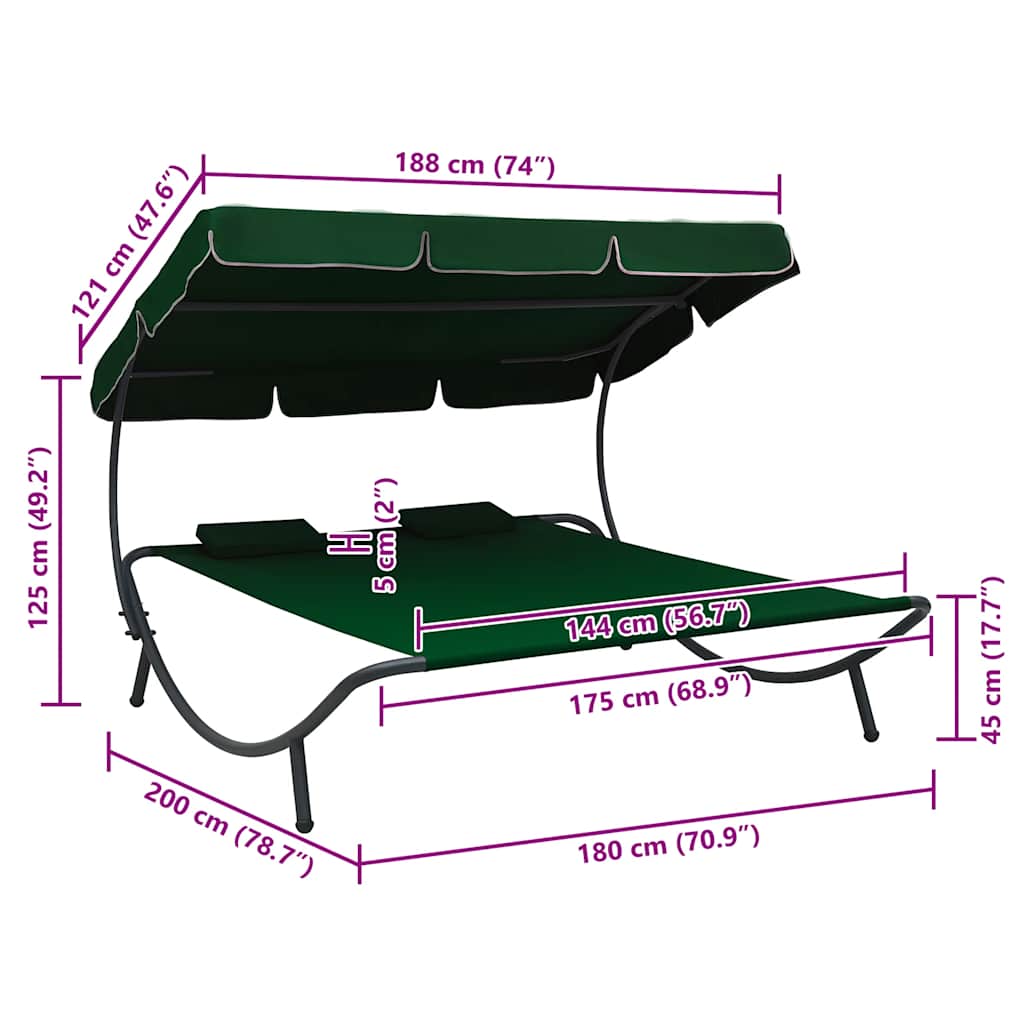 Outdoor Double Chaise Lounge Patio Lounge Bed with Canopy and Pillows vidaXL - Picture 45 of 56