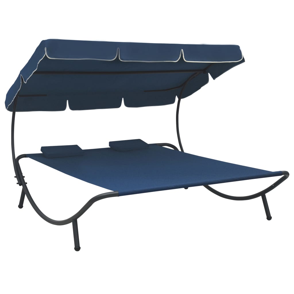 Image of vidaXL Outdoor Lounge Bed with Canopy and Pillows Blue