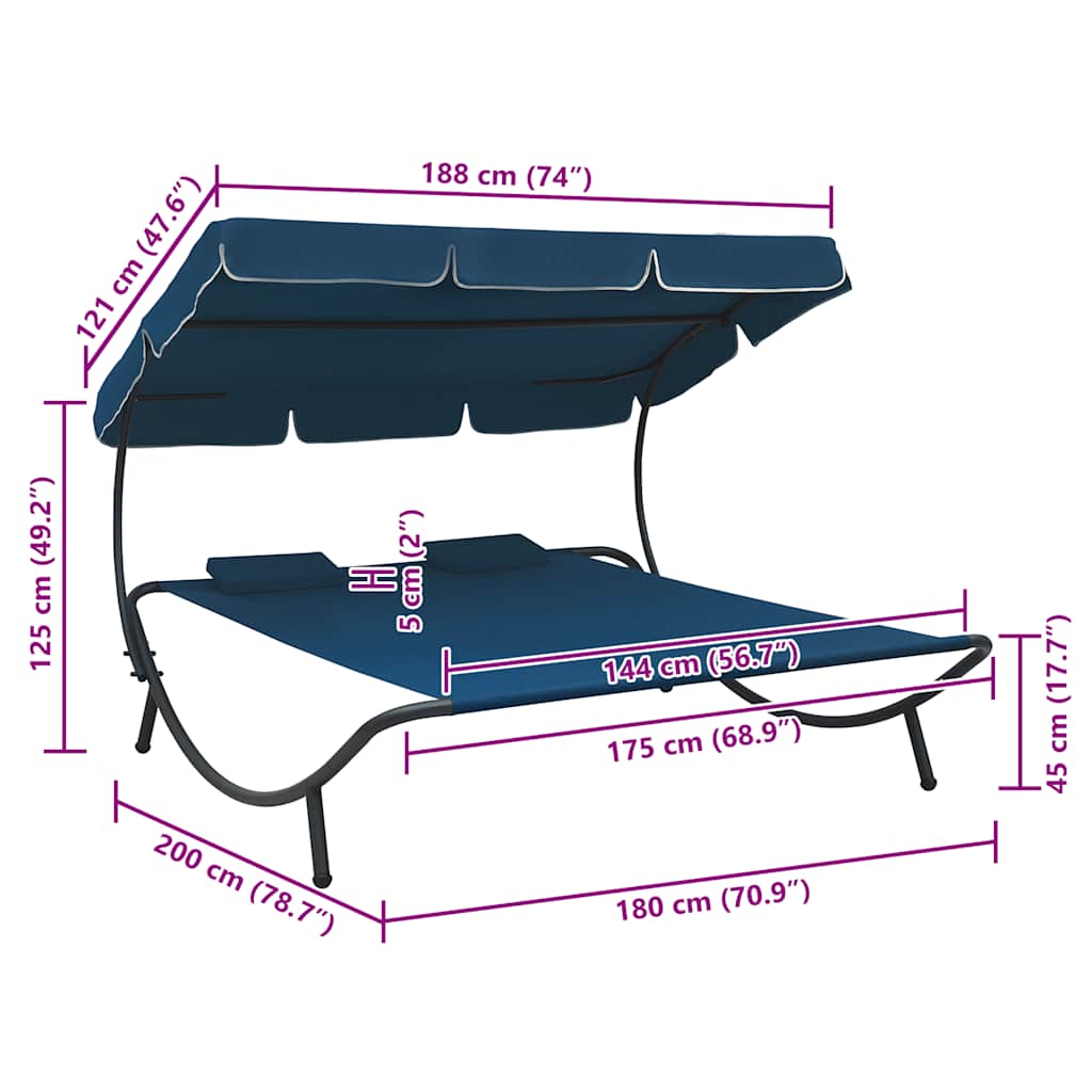 Outdoor Double Chaise Lounge Patio Lounge Bed with Canopy and Pillows vidaXL - Picture 17 of 56