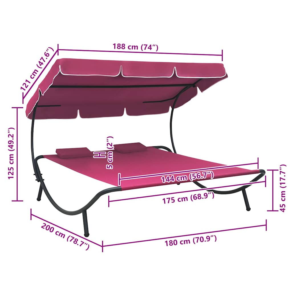 Outdoor Double Chaise Lounge Patio Lounge Bed with Canopy and Pillows vidaXL - Picture 52 of 56