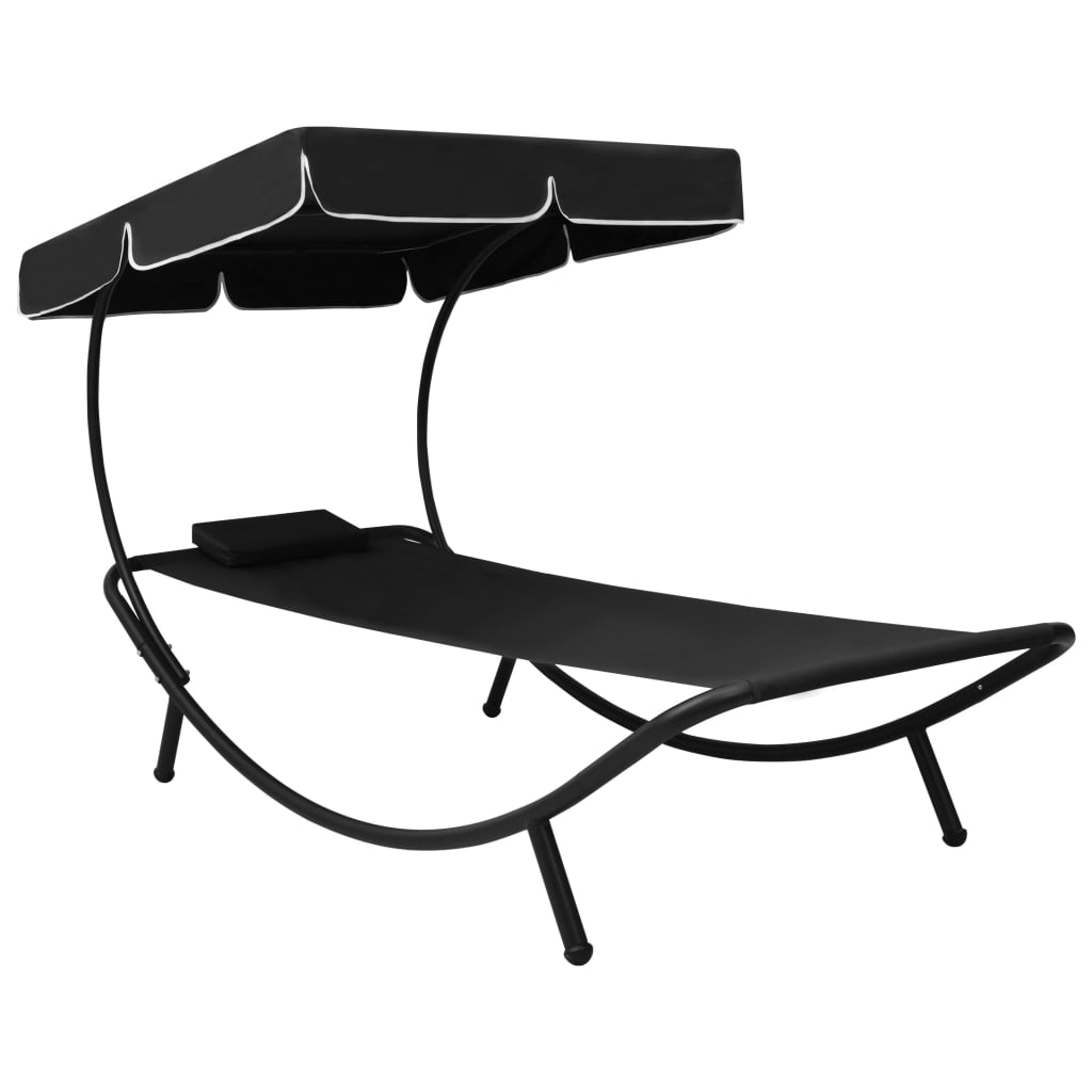 vidaXL udendørs loungestol med baldakin og pude sort