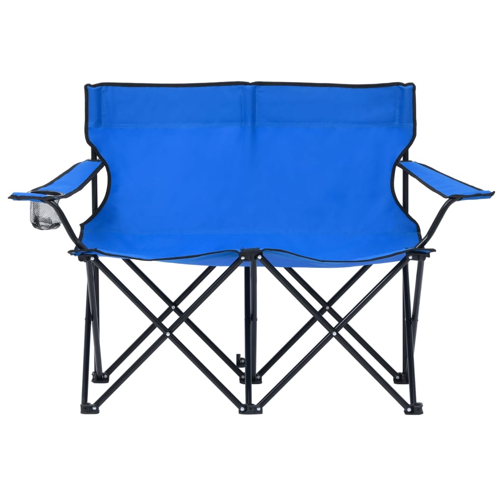 vidaXL 2-Seater Foldable Camping Chair Steel and Fabric Blue
