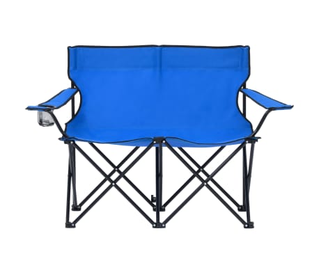 vidaXL Chaise de camping pliable à 2 places Acier et tissu Bleu