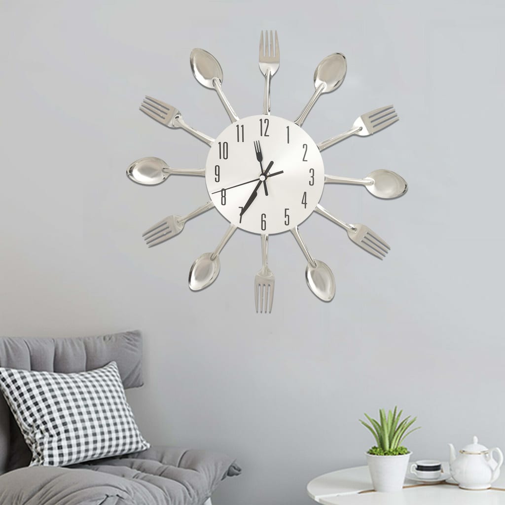 vidaXL Ceas de perete model lingură/furculiță argintiu 31 cm aluminiu Casă & grădină > Decorațiuni casă și accesorii > Ceasuri > Ceasuri de perete