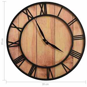 325172 vidaXL Wall Clock 39 cm Brown and Black MDF and Iron - obrázek 5