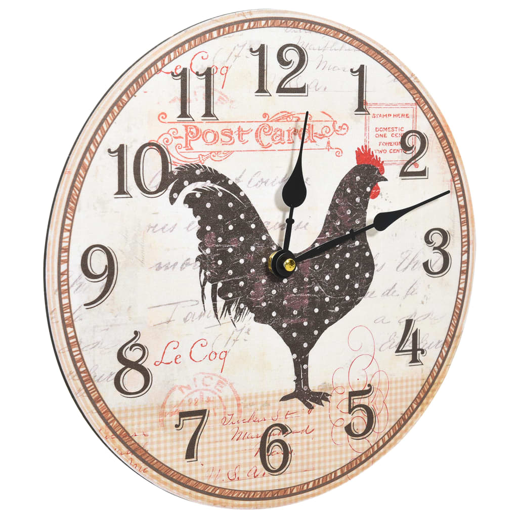 vidaXL Reloj de pared con diseño de gallo multicolor MDF 30 cm