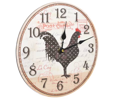 vidaXL Reloj de pared con diseño de gallo multicolor MDF 30 cm