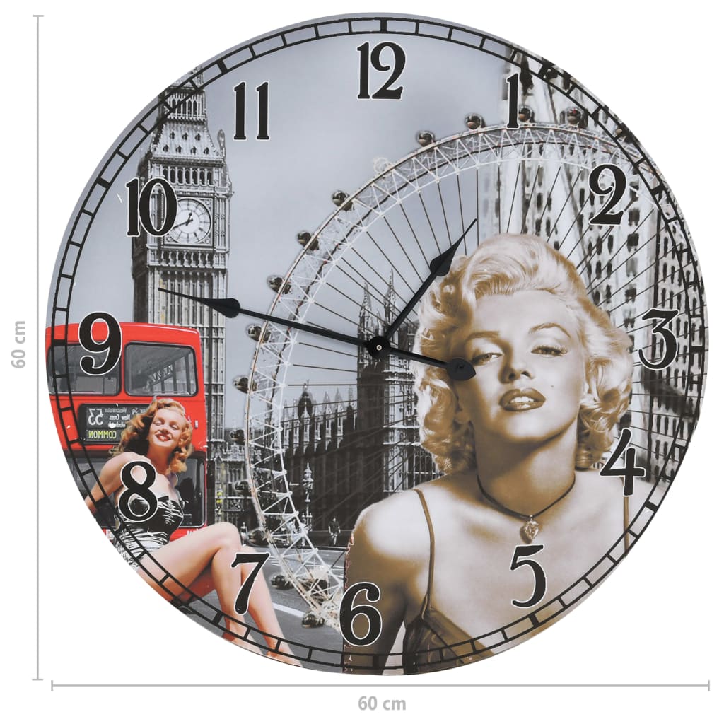 Vintage stílusú falióra Marilyn Monroe képével, 60 cm átmérőjű 