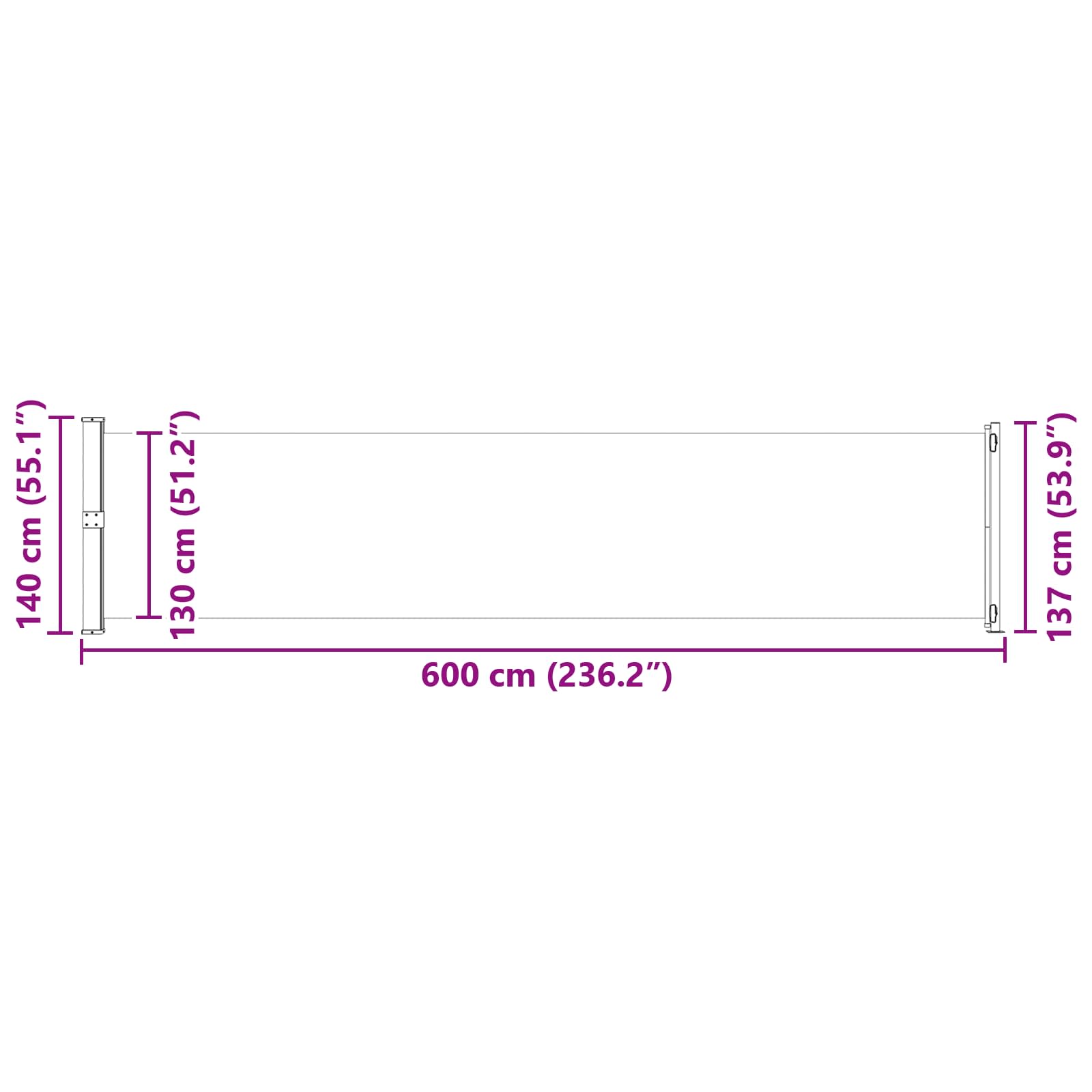 Patio Retractable Side Awning size guide