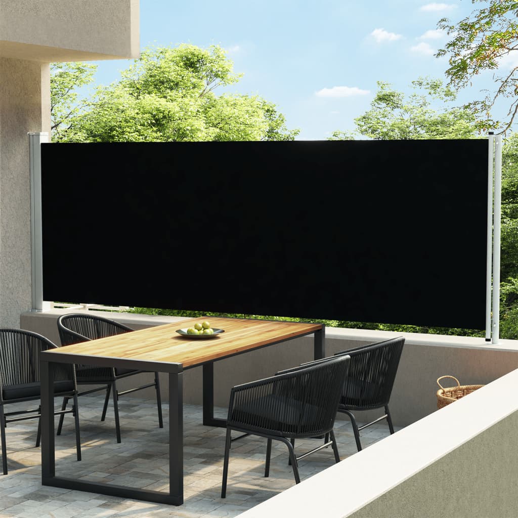 Fekete kihúzható oldalsó terasz-napellenző 600 x 160 cm 