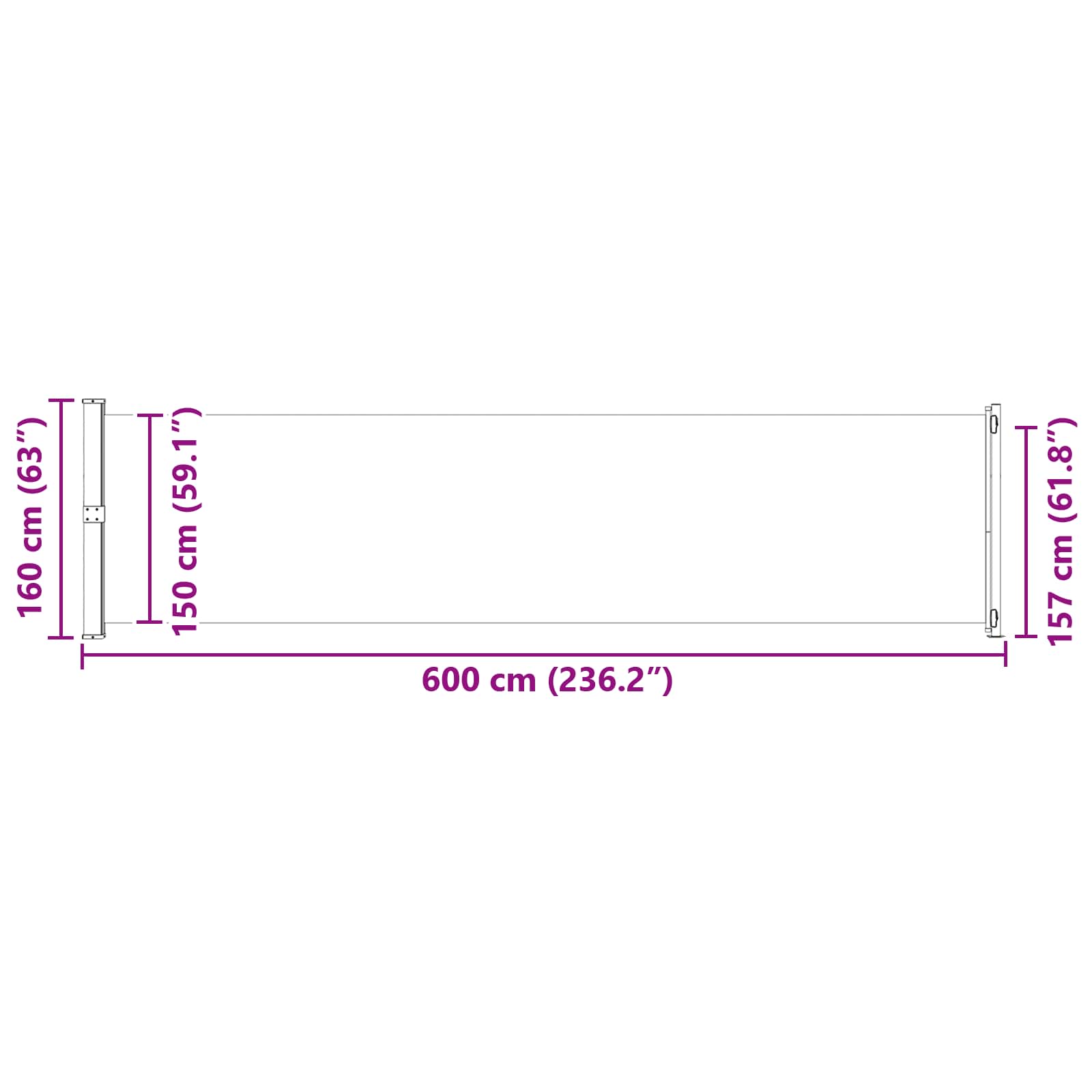 Patio Retractable Side Awning size guide