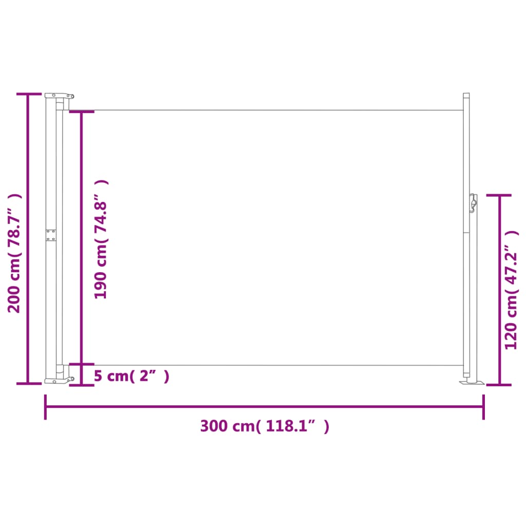 fekete behúzható oldalsó terasznapellenző 200 x 300 cm