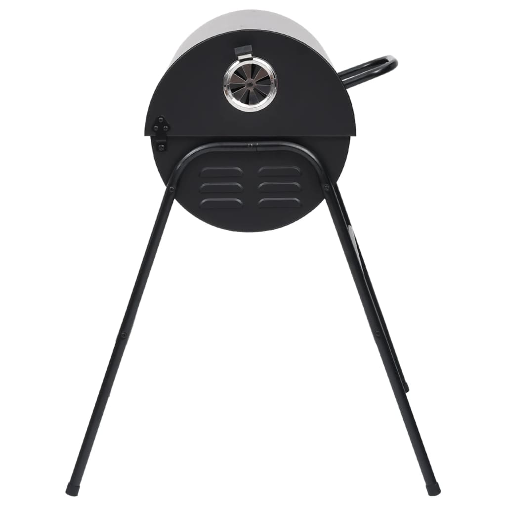 Fekete acél henger alakú grillsütő 2 sütőráccsal 80x95x90 cm 