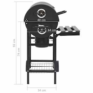 Válcový gril s kolečky a poličkami černý ocel 115 x 85 x 95 cm - obrázek 11