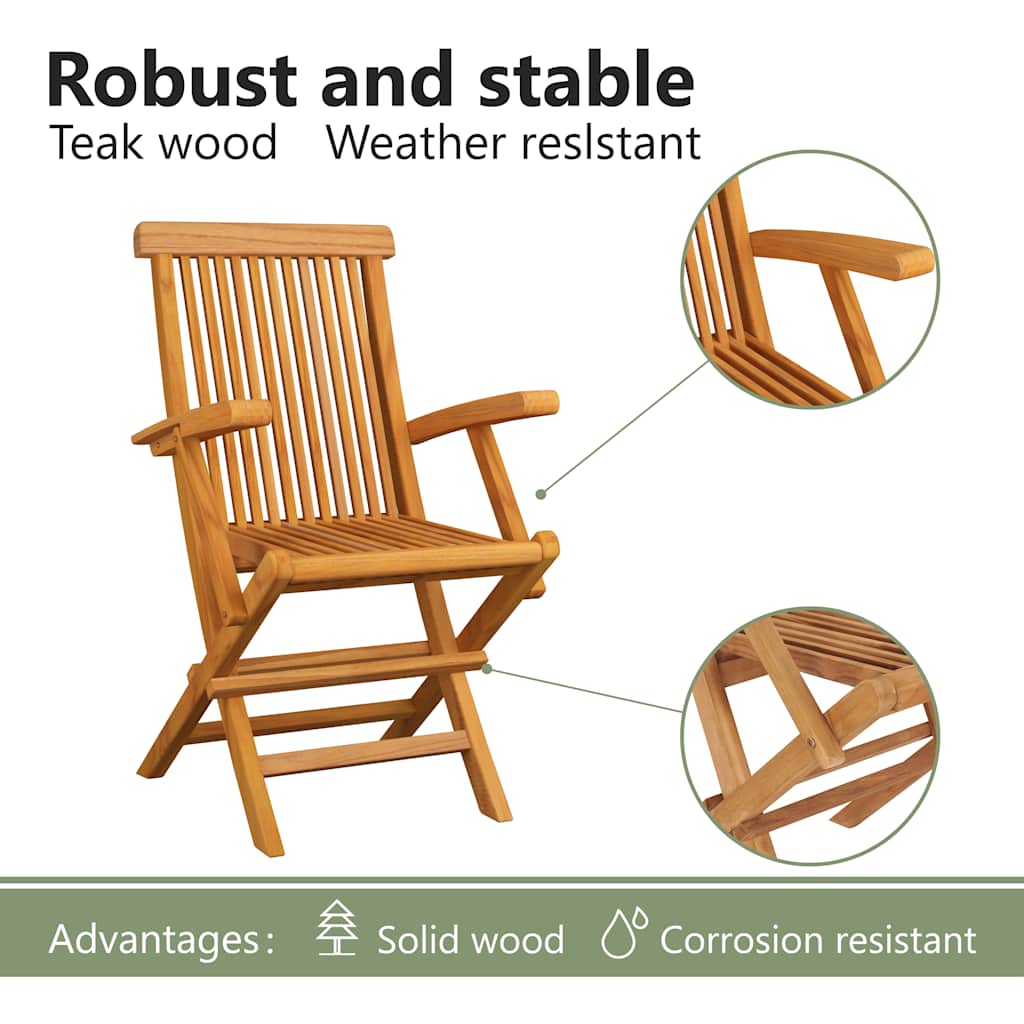 Folding Patio Chairs with Armrests, Solid Teak Wood vidaXL - Picture 19 of 39