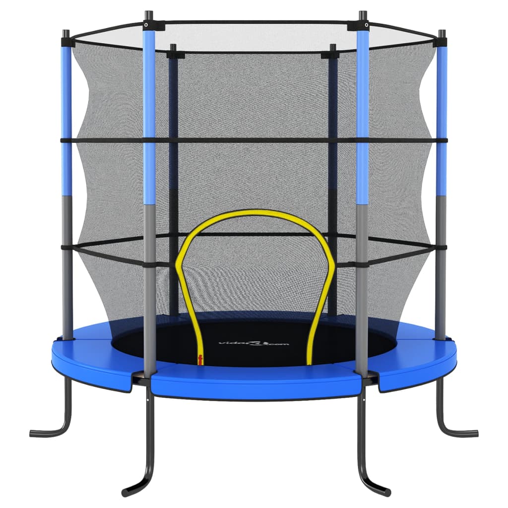 vidaXL Батут със защитна мрежа, кръгъл, 140x160 см, син