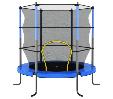 vidaXL Батут със защитна мрежа, кръгъл, 140x160 см, син