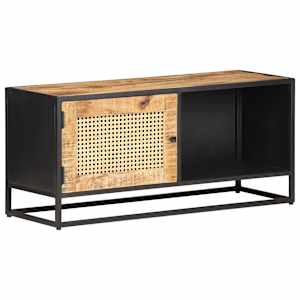 TV stolek 90x30x40 cm hrubý masivní mangovník a přírodní rákos