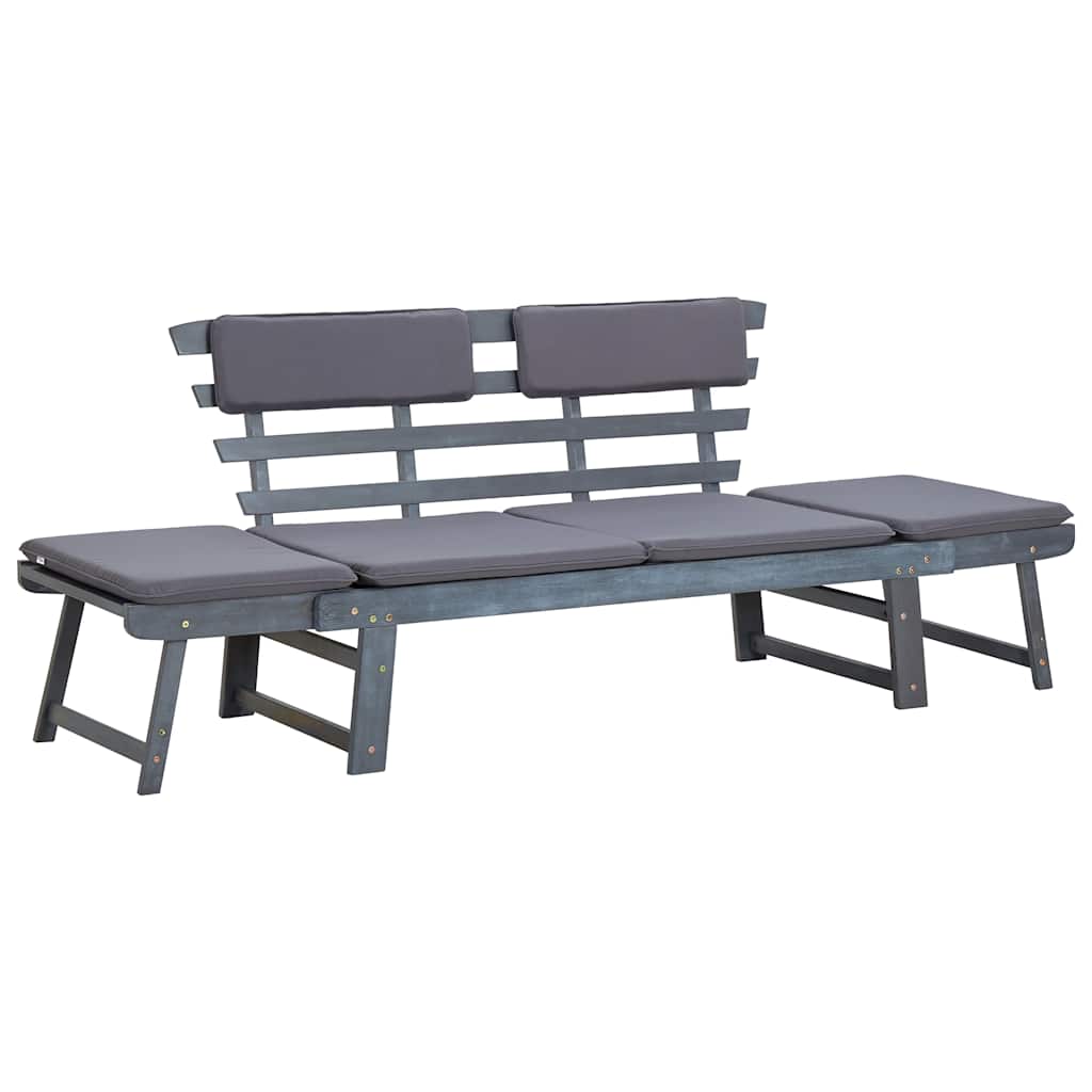 vidaXL Zahradní lavice s poduškami 2 v 1 šedá 190 cm masivní akácie