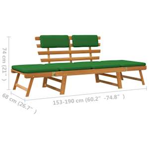 Zahradní lavice s poduškami 2 v 1 190 cm masivní akáciové dřevo - obrázek 10