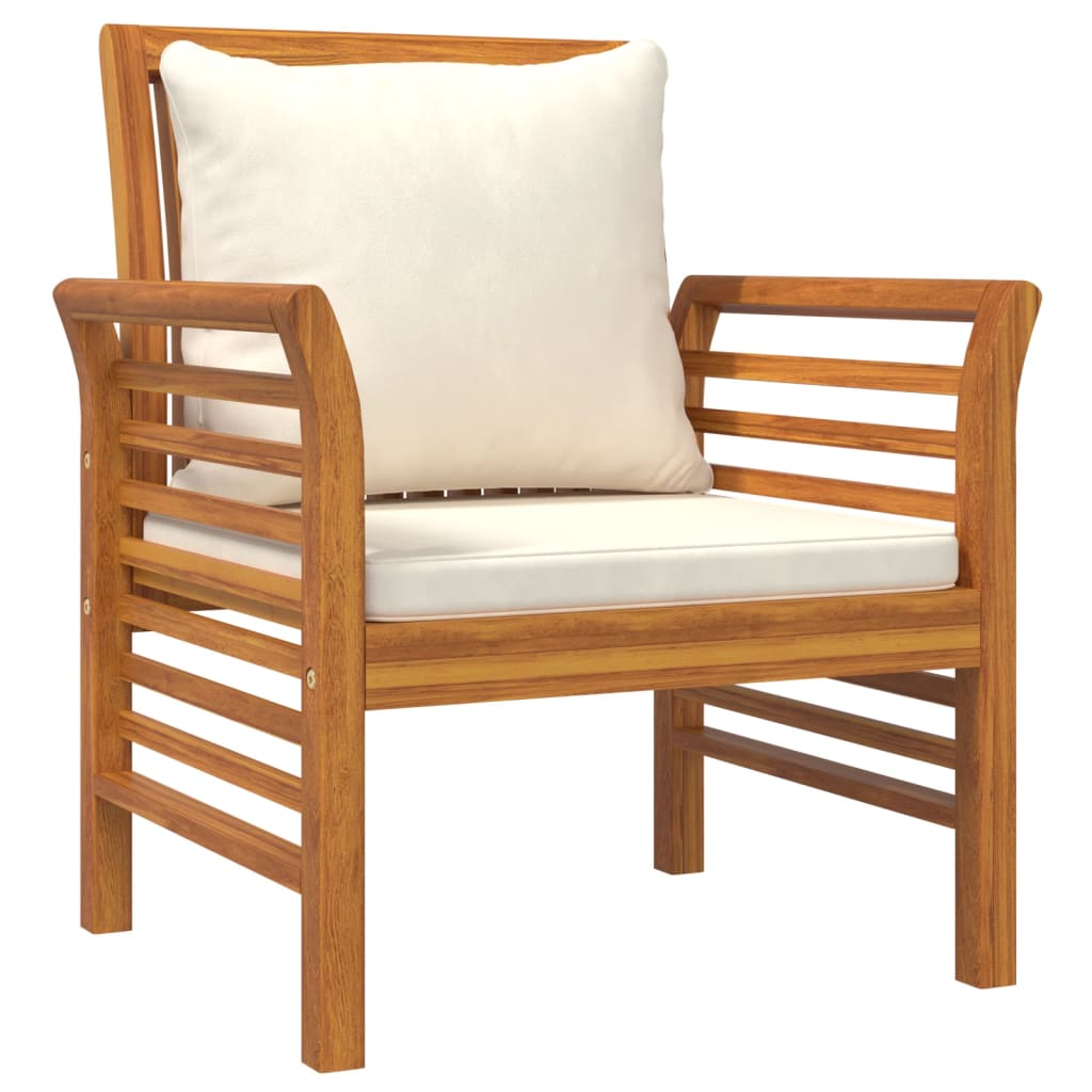 vidaXL Fauteuils 2 st met crèmewitte kussens massief acaciahout afbeelding