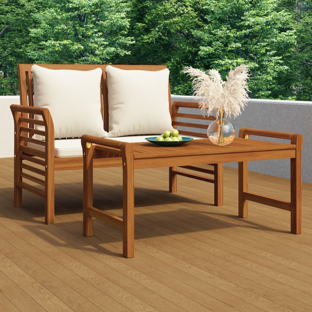 vidaXL 2-tlg. Garten-Lounge-Set mit Cremeweißen Kissen Massivholz