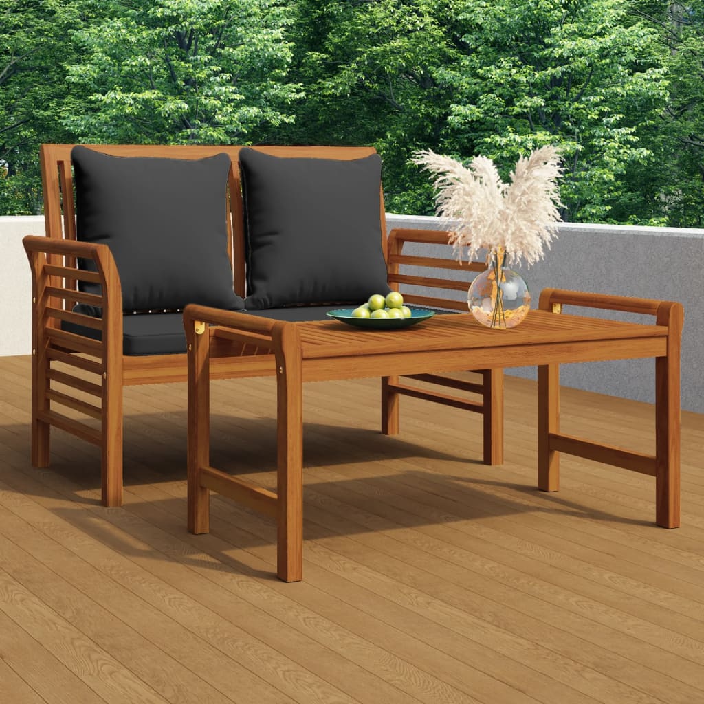 vidaXL 2-tlg. Garten-Lounge-Set mit Dunkelgrauen Kissen Massivholz