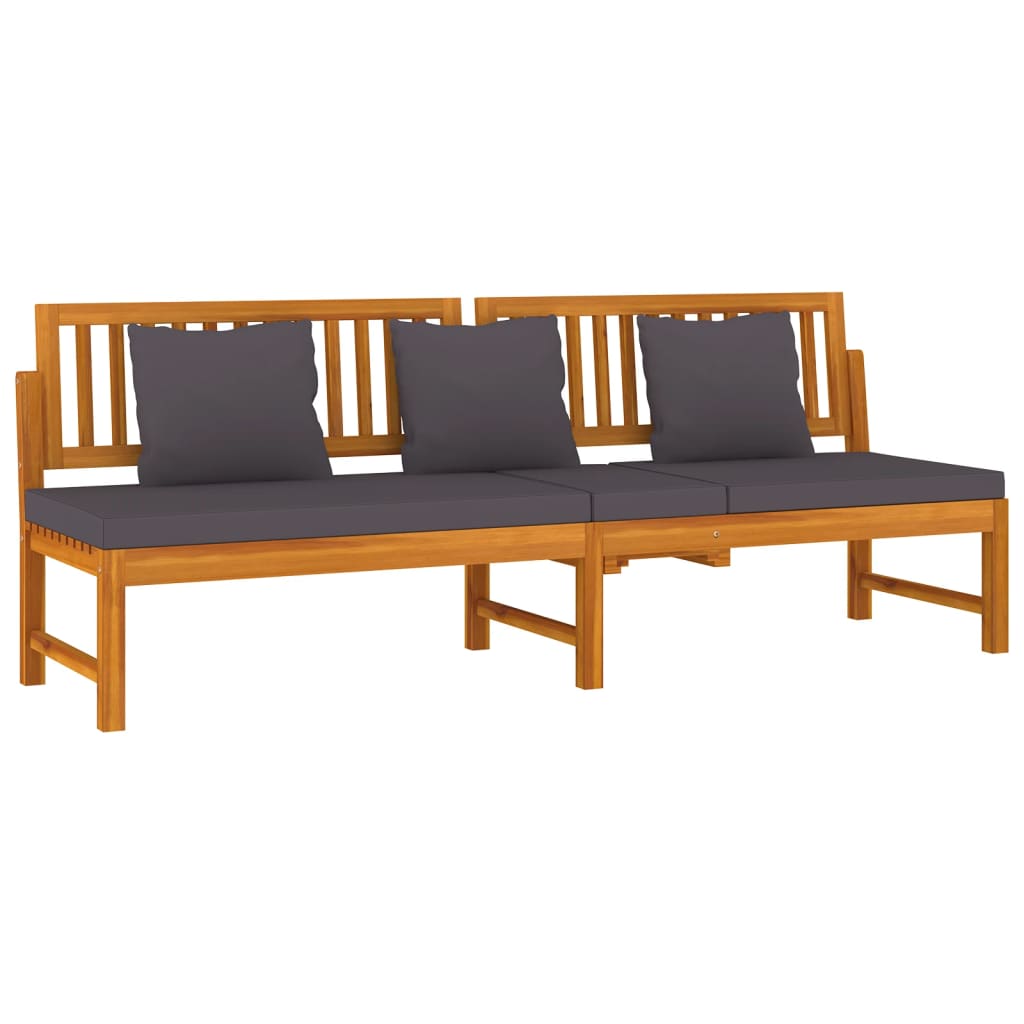 vidaXL tömör akácfa kanapé szürke párnákkal 200 x 60 x 75 cm