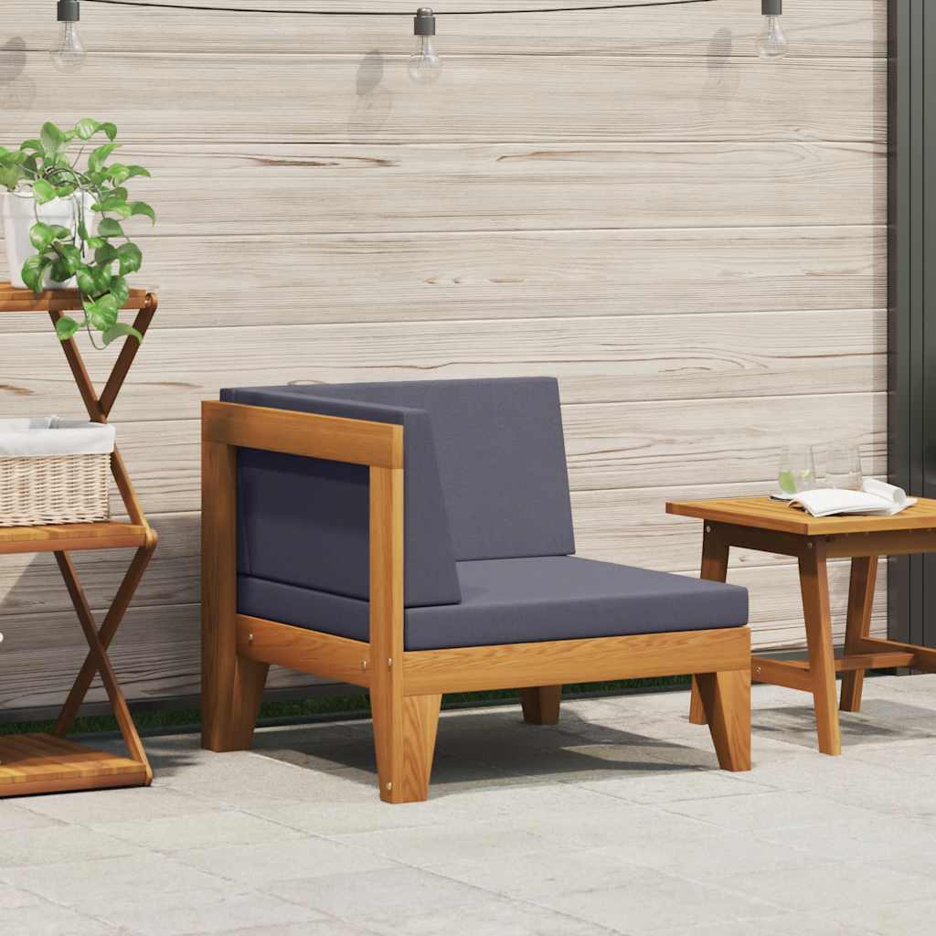 vidaXL Modular-Ecksofa mit Dunkelgrauen Kissen Akazie Massivholz